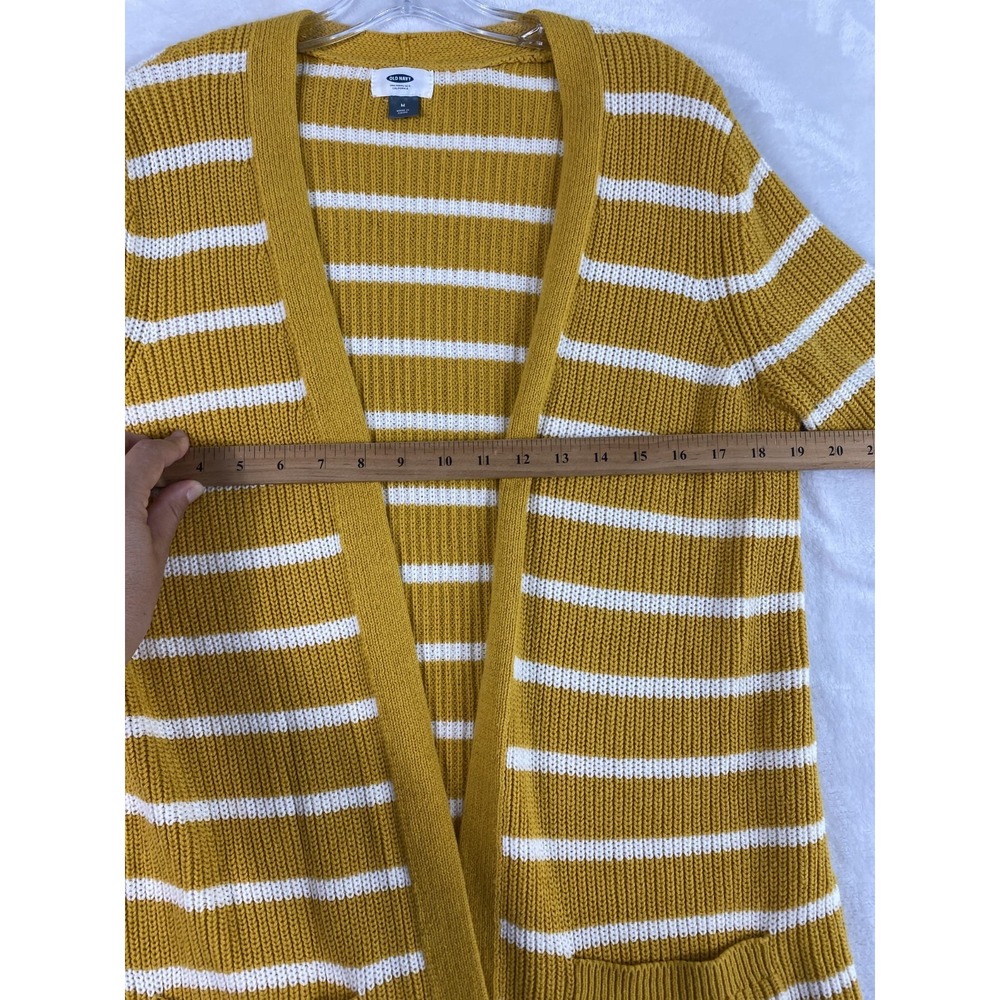 Old Navy Knit Open Cardigan Sweater Sz M Mustard Yellow Striped Cotton Blend - Picture 6 of 12